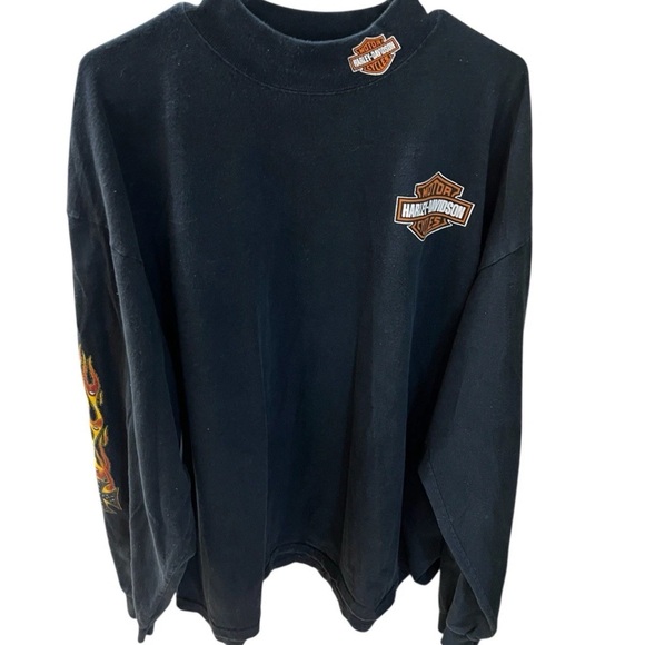 Harley-Davidson 2000's 2XL Long Sleeve Flame Shirt Mock Neck 100% Cotton RN38619 - Picture 3 of 7